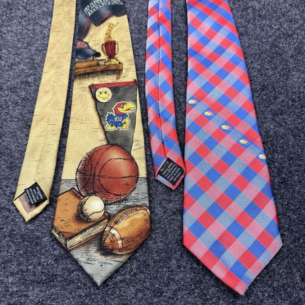 Vintage KU Kansas Jayhawks Neck Ties Eagles Wings Silk Polyester VTG
